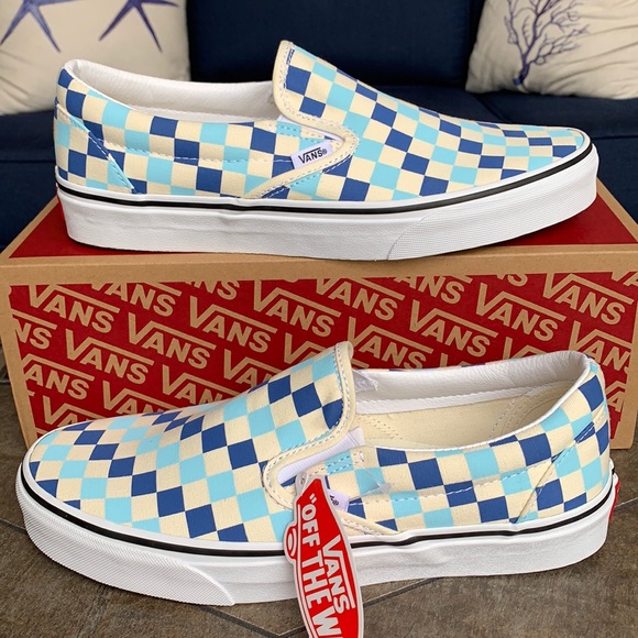 VANS Men’s CLASSIC SLIP ON CHECKERBOARD BLUE TOPAZ Sneakers - Picture 4 of 16